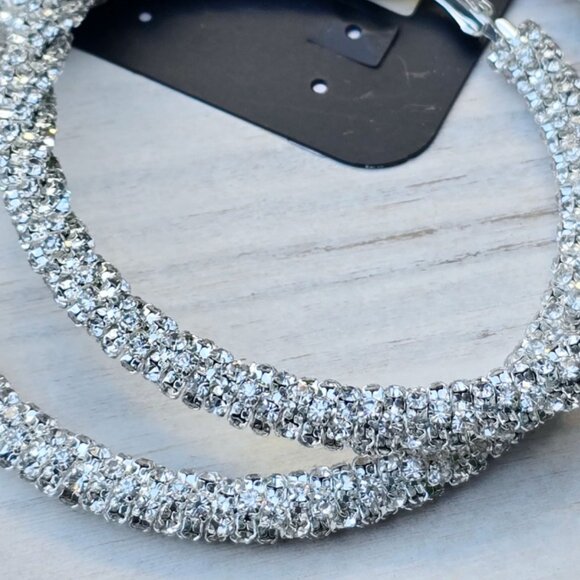Windsor ✦ Glamorous Sparkle Hoop Earrings ✦ Silver Rhinestone Statement NWT - Picture 7 of 12